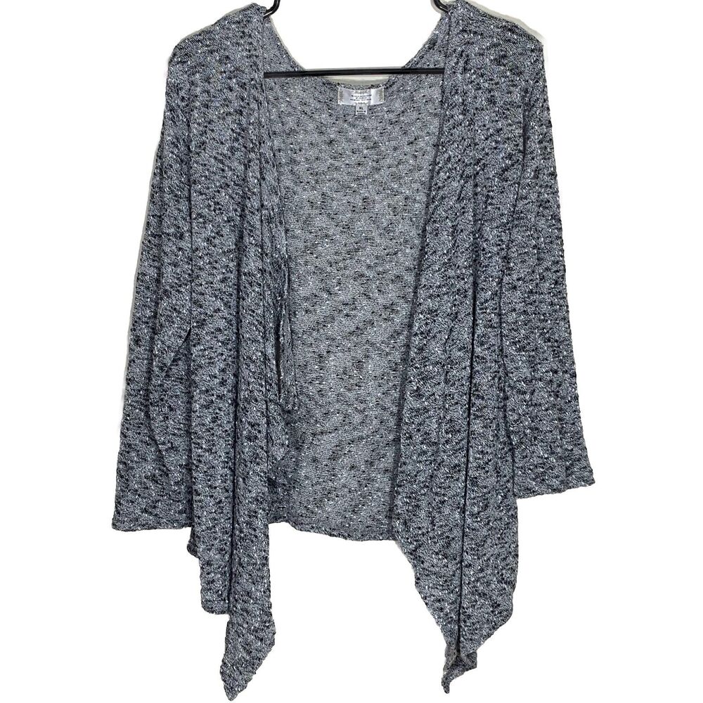 Shannon Ford New York Cardigan Womens XL Grey Marled Open Front Waterfall Knit